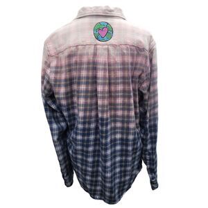 UPCYCLED Flannel with "Heart Earth" Embroidered Patch | Large
